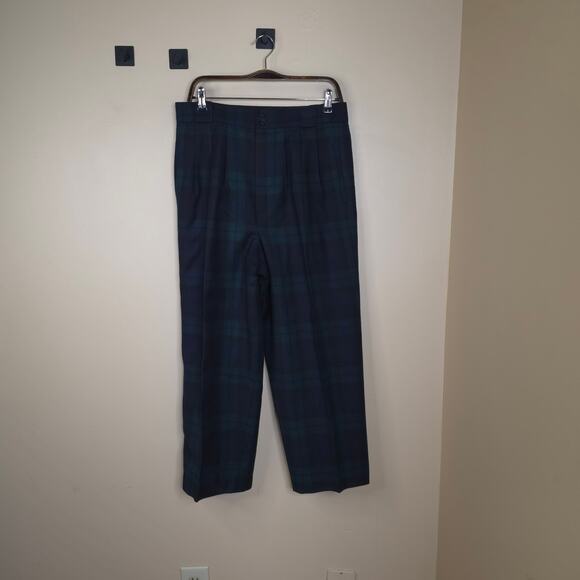 Vintage Giorgio Sant Angelo Wool Pleated Plaid High Rise Trousers Size 14 - Picture 1 of 9